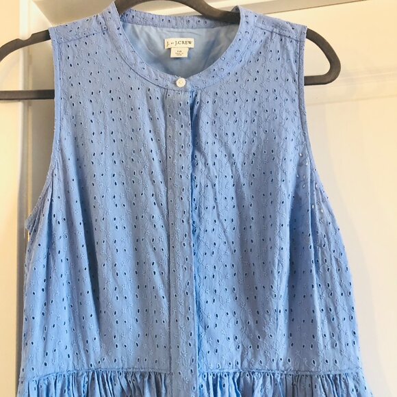 J. By J.Crew Floral Eyelet Shirt Dress Button Front Size 10 Blue 100% Cotton - Picture 4 of 16